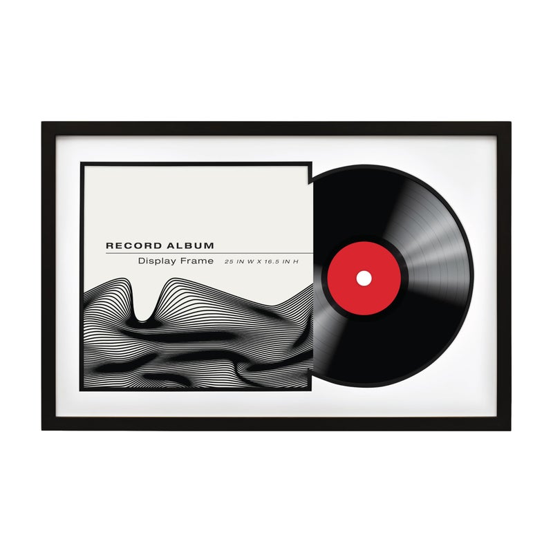 MCS Double Matte Record Album Frame, 16.5x25 Record Frame, Black Frame for LP Vinyl Record & Jacket Display with Black Matting (1-Pack) - Image 1