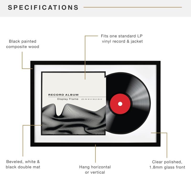 MCS Double Matte Record Album Frame, 16.5x25 Record Frame, Black Frame for LP Vinyl Record & Jacket Display with Black Matting (1-Pack) - Image 4