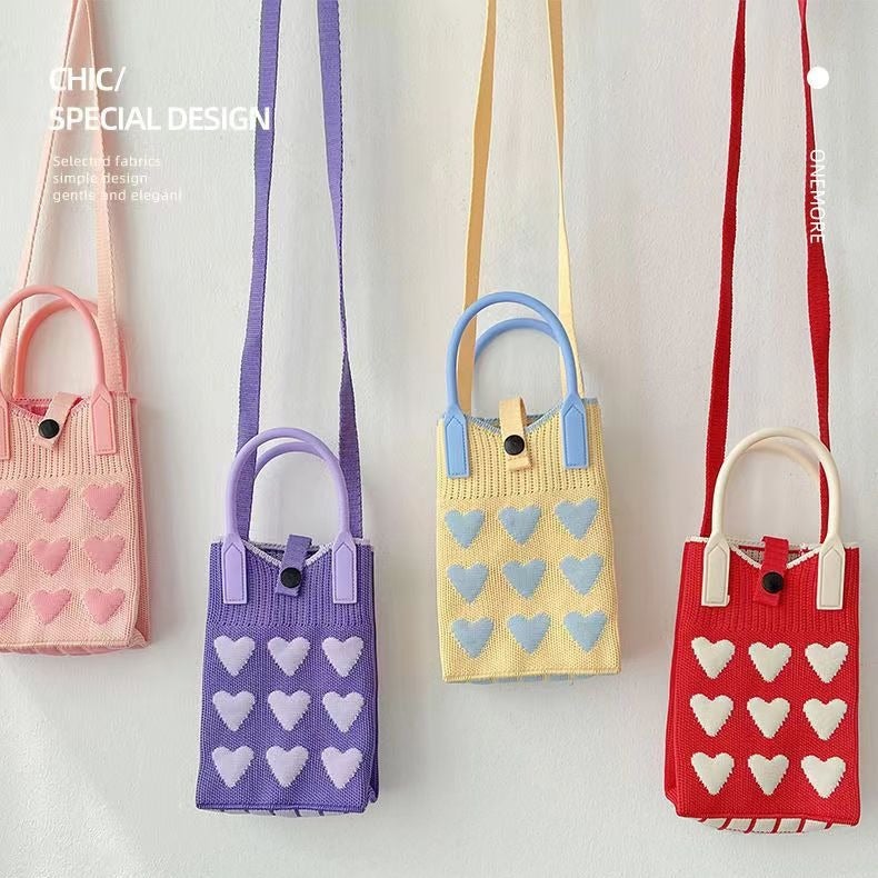 Love Mobile Phone Bag For Women Korean Style Knitted Sweet Satchel Crossbody Versatile Student Small Coin Purse Storage Crossbody - Image 3