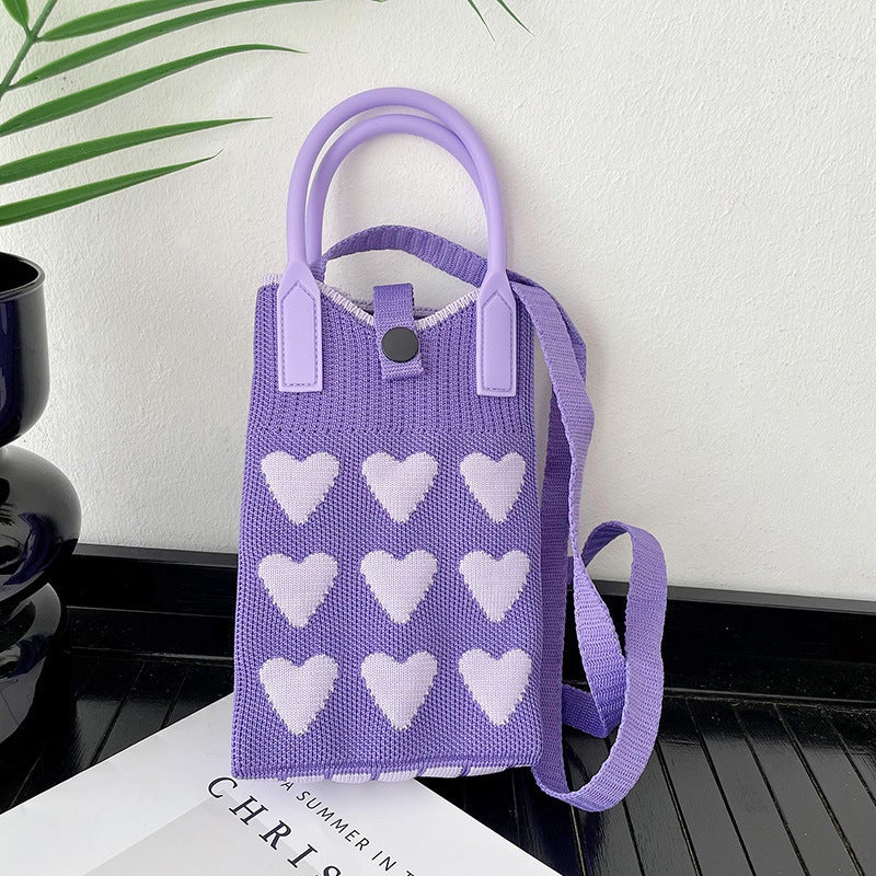 Love Mobile Phone Bag For Women Korean Style Knitted Sweet Satchel Crossbody Versatile Student Small Coin Purse Storage Crossbody - Image 1