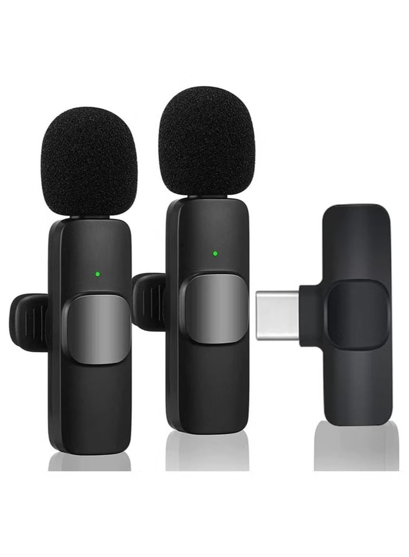 BORTONY Wireless Lavalier Microphone for Type-C Phone- Plug-Play 2 Wireless Microphones for USB-C Android Phones Video Recording- Interview- Vlog- Auto Sync and Noise Reduction- 2.4 GHZ with mute function - Image 1