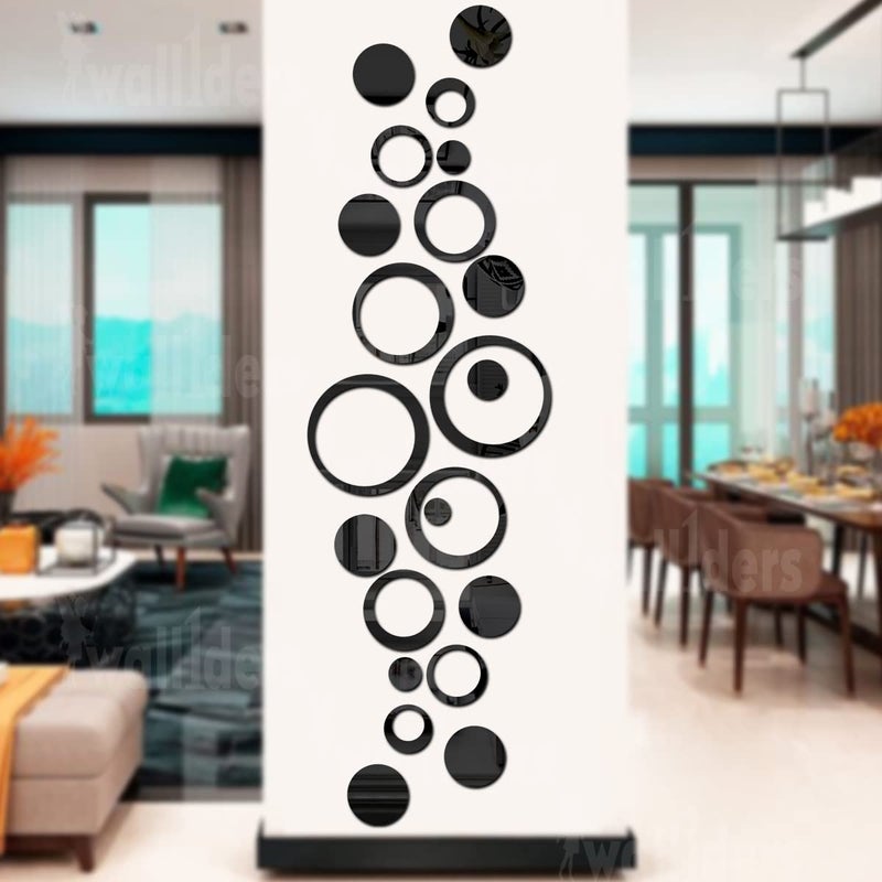 Wall1ders Wall1ders 12 Rings 12 Circles Mirror Stickers for Wall Acrylic Mirror Wall Decor Sticker Wall Mirror Stickers Acrylic Stickers Wall Stickers for Hall Room Bed Room Kitchen Black