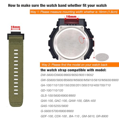 Abanen Rugged Nylon Watch Band for Casio gshock DW-5600/8900, Adjustable Sports Wrist Strap for GA-100/GW-B5600/GB-5600 /GW-6900 (Military Green) - Image 4