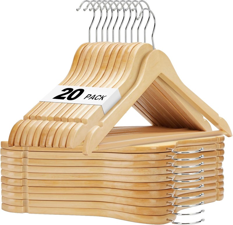 HOUSE DAY Wooden Hangers 20 Pack Natural Wood Smooth Finish Coat Hangers for Closet, Heavy Duty Solid Wood Suit Hangers for Clothes, Jacket, Shirt, Pants, Dress - Image 1