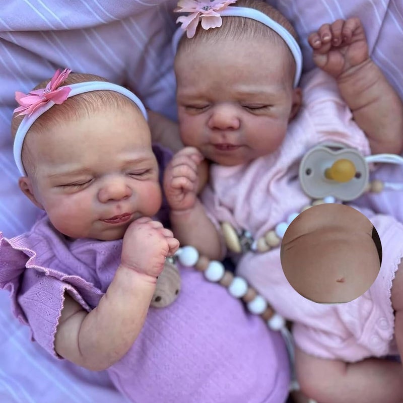 Anano Reborn Baby Dolls Silicone Full Body18 in Realistic Baby Doll Lifelike Reborn Twins Girls Full Silicone Babys Doll Twins That Look Real Life Babys Posable with Accessories - Image 3