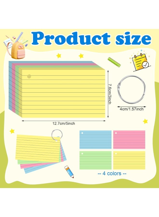 NajmStyle 200PCS Flash Cards with Ring,3x5 Inches Colored Index Cards, Lined on Both Side Notecards Ruled Study Card Flashcards Heavy Note Cards for Studying,School, College (4 Colors) - Image 2