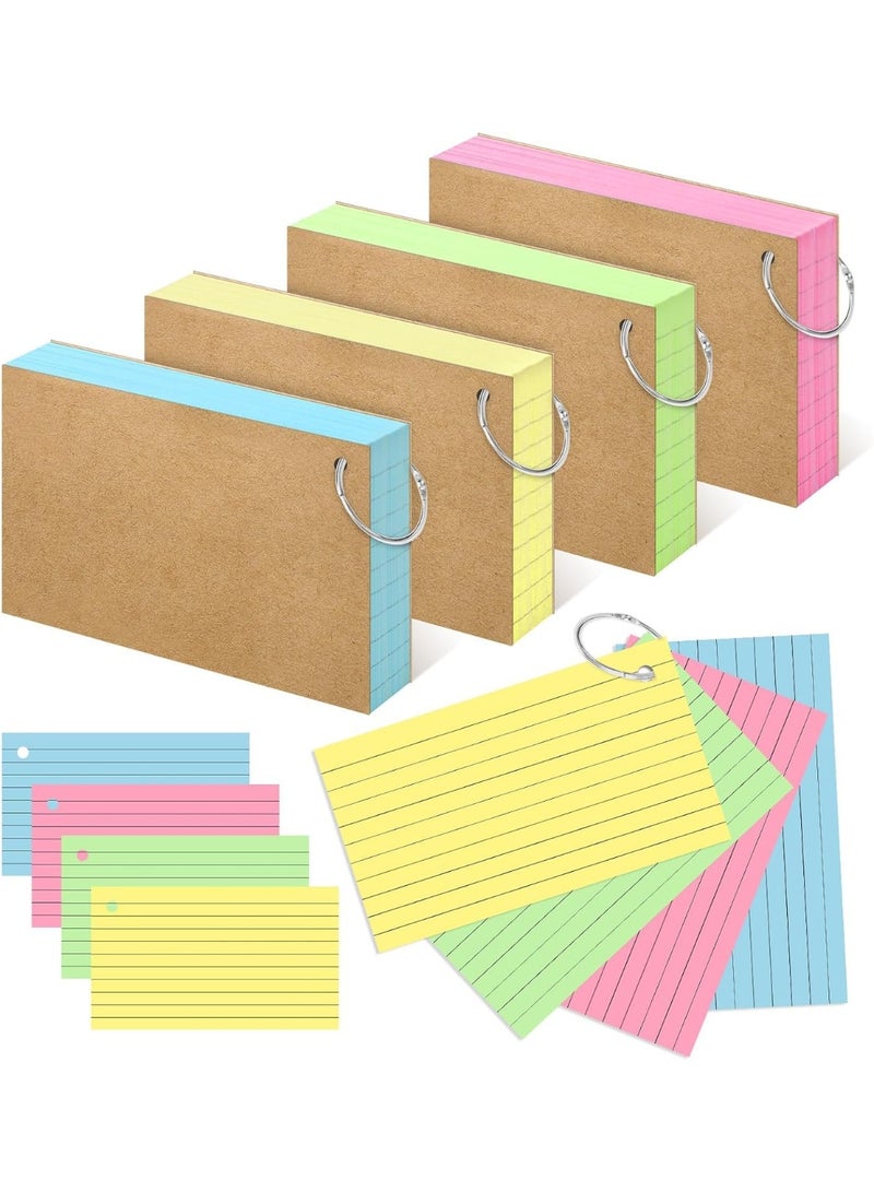 NajmStyle 200PCS Flash Cards with Ring,3x5 Inches Colored Index Cards, Lined on Both Side Notecards Ruled Study Card Flashcards Heavy Note Cards for Studying,School, College (4 Colors) - Image 1