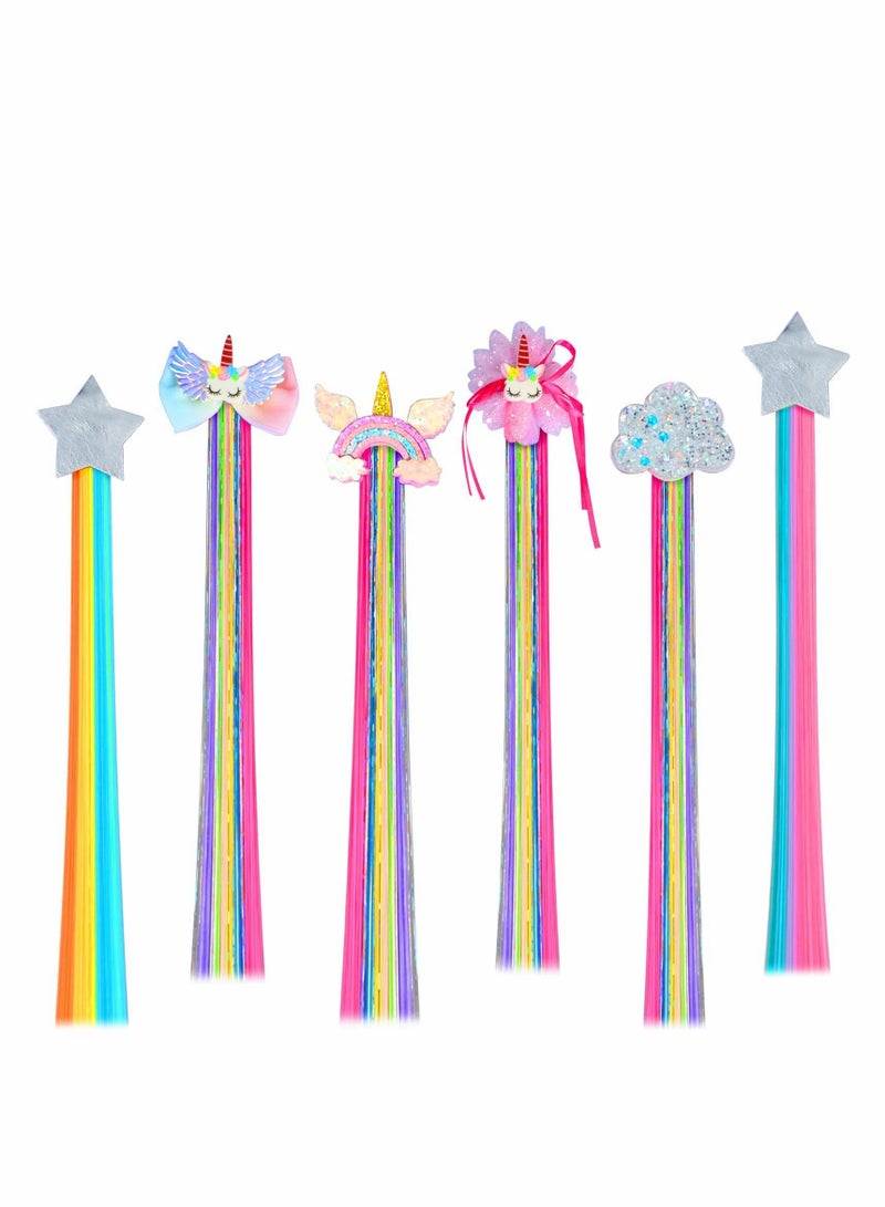 Vibrant 6 Pcs Colored Hair Extensions with Clips - Perfect Hair Accessories for Girls & Kids, Ideal for Birthday Parties & Children's Day - Image 1
