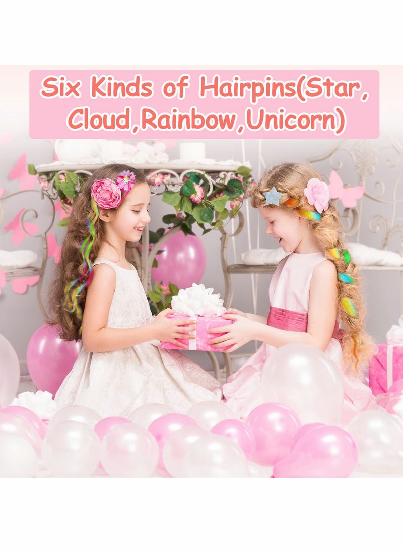 Vibrant 6 Pcs Colored Hair Extensions with Clips - Perfect Hair Accessories for Girls & Kids, Ideal for Birthday Parties & Children's Day - Image 5