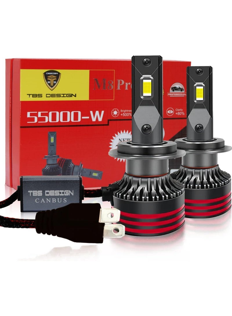 تي بي إٍس ديزاين لمبات المصابيح الأمامية LED من TBS DESIGN M8 PRO H7، 110 وات 11000 لومن، أكثر سطوعًا بنسبة 500%، مجموعة تحويل LED بيضاء 6000 كلفن مع تقنية تبريد VC من الجيل الثاني، جاهزة للكانبوس، بديل هالوجين، عبوة من قطعتين - Image 1