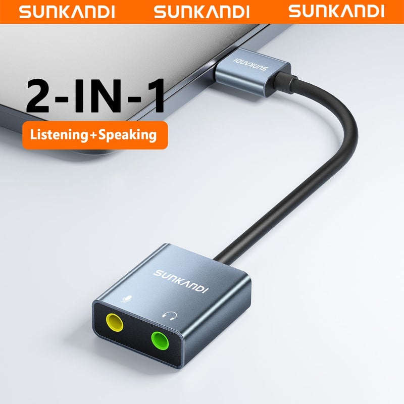 USB-C إلى محول صوت 3.5 ملم بطاقة صوت للحاسوب المحمول والمكتبي وPS5 وسويتش - Image 1