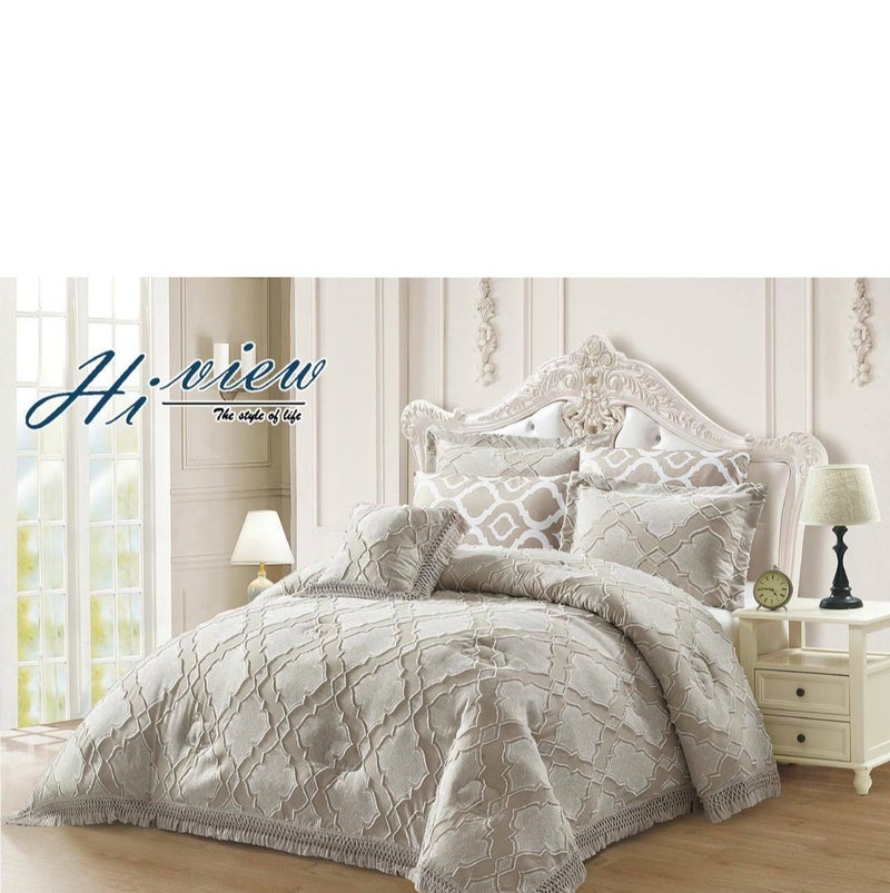 طقم لحاف أنيق وعصري مكون من 6 قطع بأغطية مطرزة بحجم كينج لتعزيز ديكور غرفة نومك