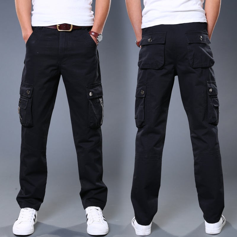 Cotton Mens Cargo Pants Loose Multi-Pocket Durable Work Trousers Green  - Image 4