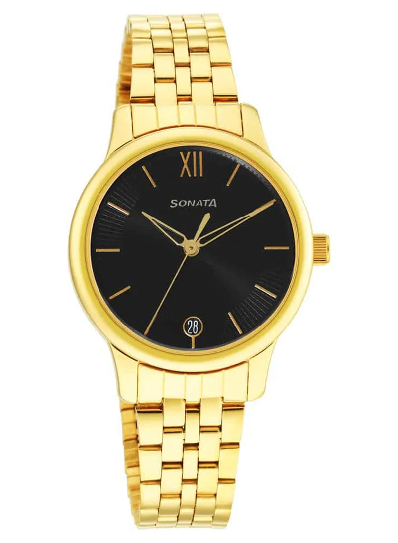 Sonata Women's Analog Round Shape Stainless Steel Wrist Watch 8178YM03 - 38 Mm
