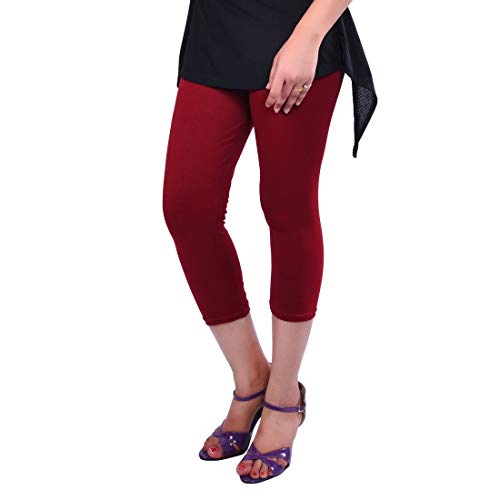 FEELBLUE Premium Cotton Strechable Women's Casual/Gym/Sports 3/4th Capri (Free Size) Combo Pack of 5 (MaroonRedBlckYelowFirozi) - Image 2