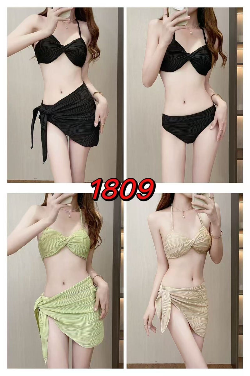 Swimsuit Womens Pure Color Tube Top Suspender Two-Wear Intimates Sexy Bikini Split Two-Piece Hot Spring Vacation Swimsuit Black - Image 2