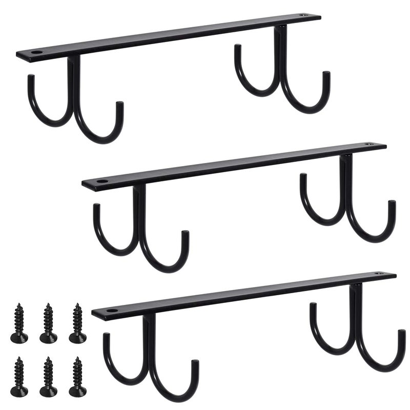 Mocoum Under Cabinet Mug Rack  Rustic Mug Organizer Rack Cup Holder Under Shelf 12 Hanging Hooks Rack For Mugs  Coffee Cups And Kitchen Utensils Display (Black-3 Pack-12 Hooks) - Image 1