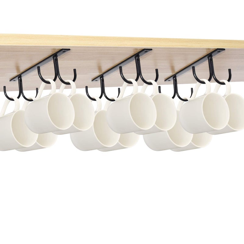 Mocoum Under Cabinet Mug Rack  Rustic Mug Organizer Rack Cup Holder Under Shelf 12 Hanging Hooks Rack For Mugs  Coffee Cups And Kitchen Utensils Display (Black-3 Pack-12 Hooks) - Image 2