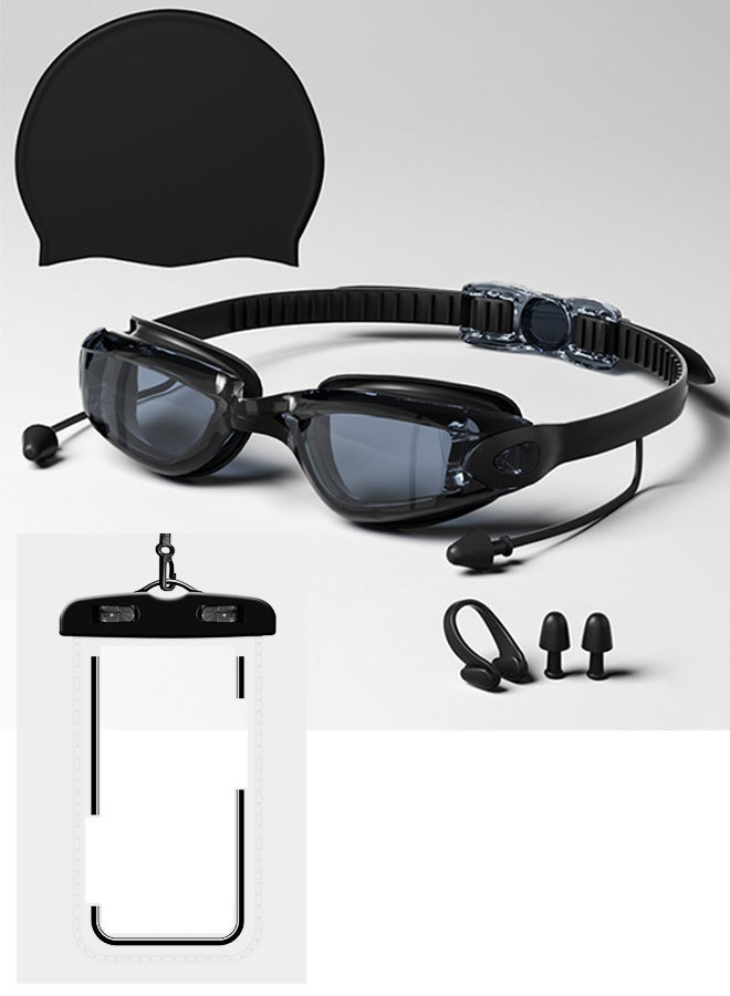 سيستار مجموعة نظارات سباحة مضادة للضباب من خمس قطع، تتضمن قبعة سباحة، وسدادات أذن، ومشبك أنف، ونظارات واقية مانعة للتسرب. تحجب الأشعة فوق البنفسجية بفعالية - مناسبة للجنسين. - Image 1