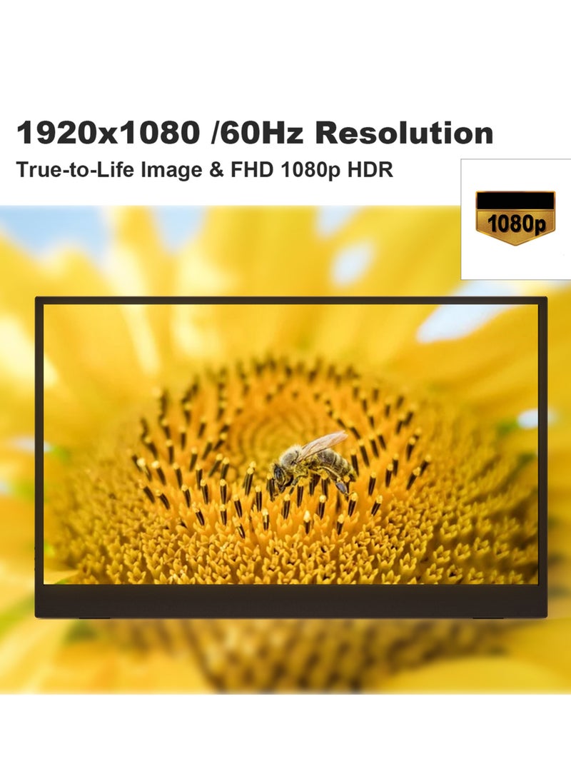 شاشة لاب توب 15.6 بوصة FHD 1080P IPS شاشة محمولة للألعاب، توصيل وتشغيل مع غطاء جلد PU متوافق مع الكمبيوتر المحمول، هاتف Mac، Xbox PS5/PS4 Switch - Image 5