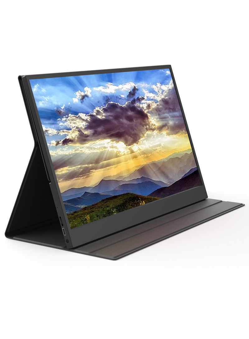 شاشة لاب توب 15.6 بوصة FHD 1080P IPS شاشة محمولة للألعاب، توصيل وتشغيل مع غطاء جلد PU متوافق مع الكمبيوتر المحمول، هاتف Mac، Xbox PS5/PS4 Switch - Image 1