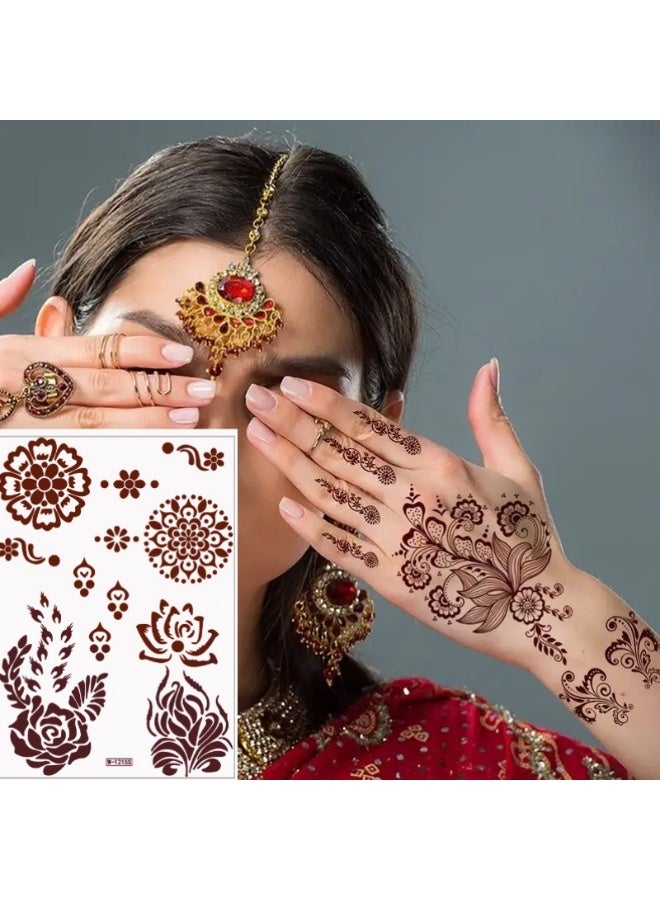 12 Sheets Brownish Henna Tattoo Stickers Temporary Waterproof Mehndi Design  - Image 5