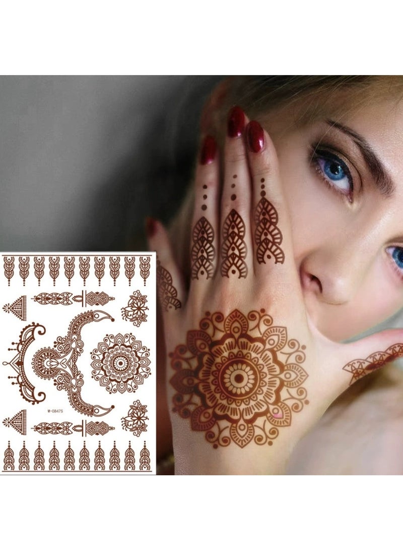 12 Sheets Brownish Henna Tattoo Stickers Temporary Waterproof Mehndi Design  - Image 2