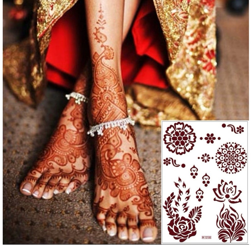 12 Sheets Brownish Henna Tattoo Stickers Temporary Waterproof Mehndi Design - Image 4