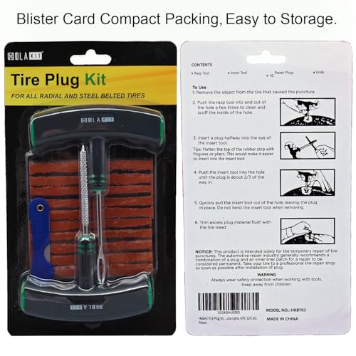 HolaKit Tire Plug Kit, 13PCS Tire Repair Kit with Self-Vulcanizing Plugs, Ergonomic Oversized & Rubber-Grip T-Handle Tools, Flat Tire Puncture Repair Tools for Cars, Motorcycle, ATV, SUV, etc - Image 3
