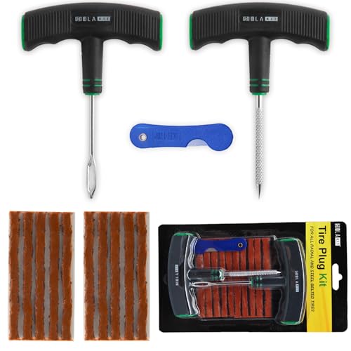 HolaKit Tire Plug Kit, 13PCS Tire Repair Kit with Self-Vulcanizing Plugs, Ergonomic Oversized & Rubber-Grip T-Handle Tools, Flat Tire Puncture Repair Tools for Cars, Motorcycle, ATV, SUV, etc - Image 1