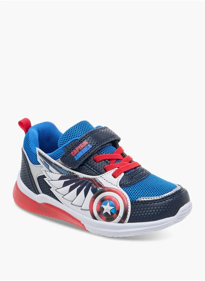 MARVEL Boys Captain America Print Light-Up Sneakers with Hook and Loop Closure