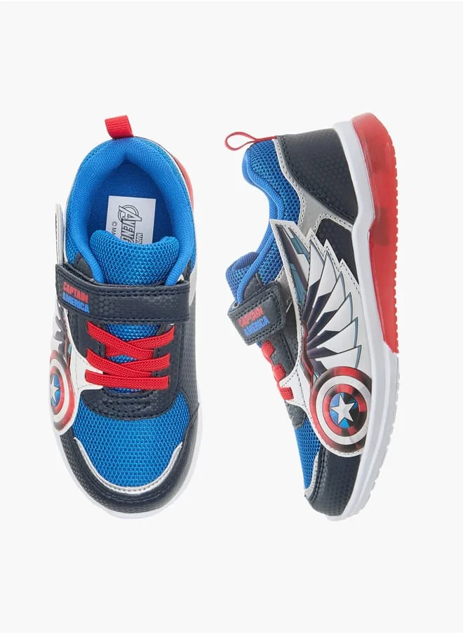 مارفل Boys Captain America Print Light-Up Sneakers with Hook and Loop Closure