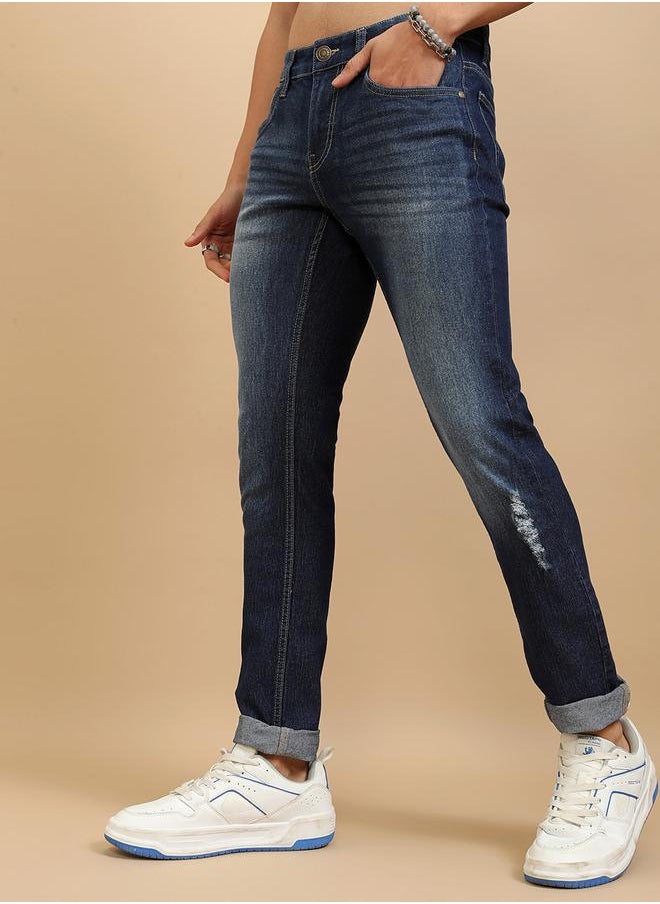 HIGHLANDER Mid Rise Slim Fit Faded Jeans with Distress Detail by Styli  - Image 4
