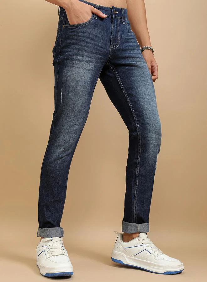 HIGHLANDER Mid Rise Slim Fit Faded Jeans with Distress Detail by Styli