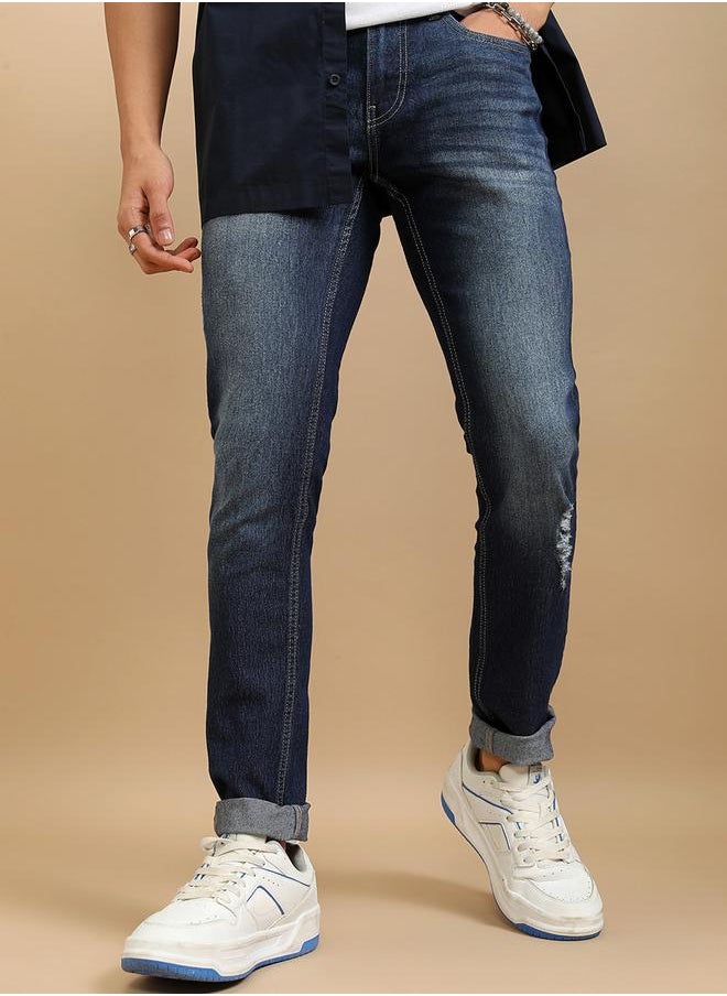 HIGHLANDER Mid Rise Slim Fit Faded Jeans with Distress Detail by Styli  - Image 1