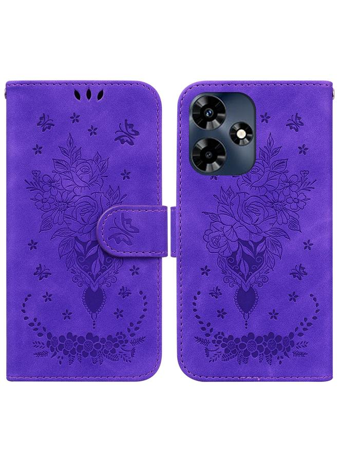 اس-توب جراب لهاتف Infinix Hot 30 مصنوع من الجلد المنقوش بنقشة الفراشة الوردية - Image 1