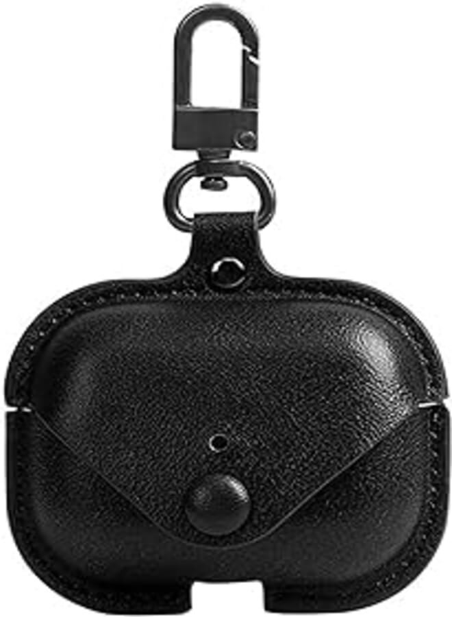 SEIGE Leather Case Cover Compatible with Apple Airpods Pro 2 2nd Generation, Leather Protective Case Cover Skin with Carabiner Clip (Black)