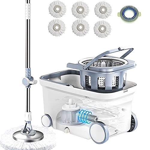 Michao Spin Mop Bucket Deluxe 360 Spinning Floor Cleaning System with 6 Microfiber Replacement Head Refills,62" Extended Handle,4X Wheel for Home Cleaning - Image 1