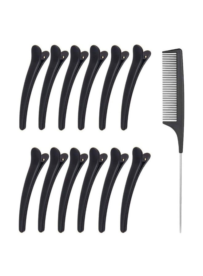 12Pcs Duck Bill Hair Clip, 3.6 Inch Matte Alligator Hair Clips, Hair Barrettes, Hair Styling Hairdressing Accessories, 1pcs Antistatic Tai Comb(Black) - Image 1