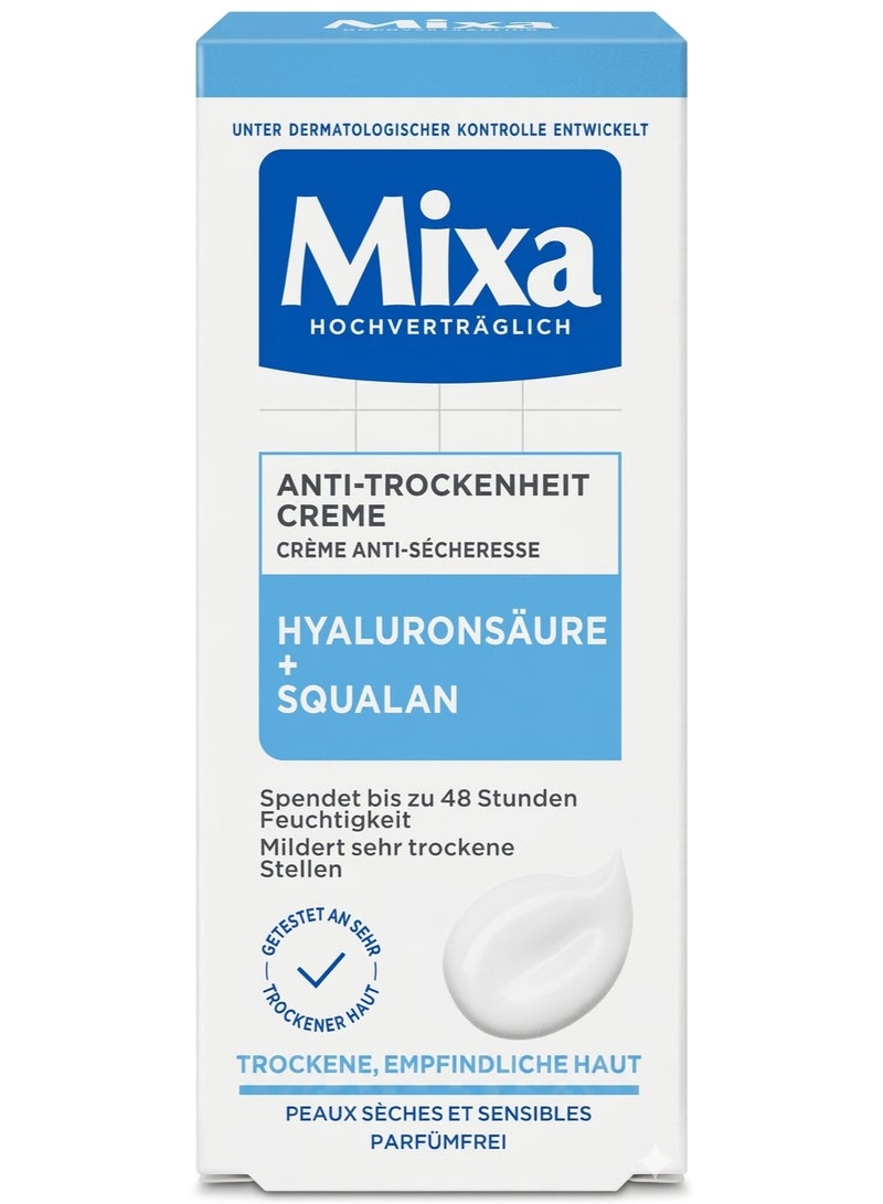 Mixa Anti-dryness cream, face cream for dry, sensitive skin, with hyaluronic acid and squalane, 50 ml - Image 1