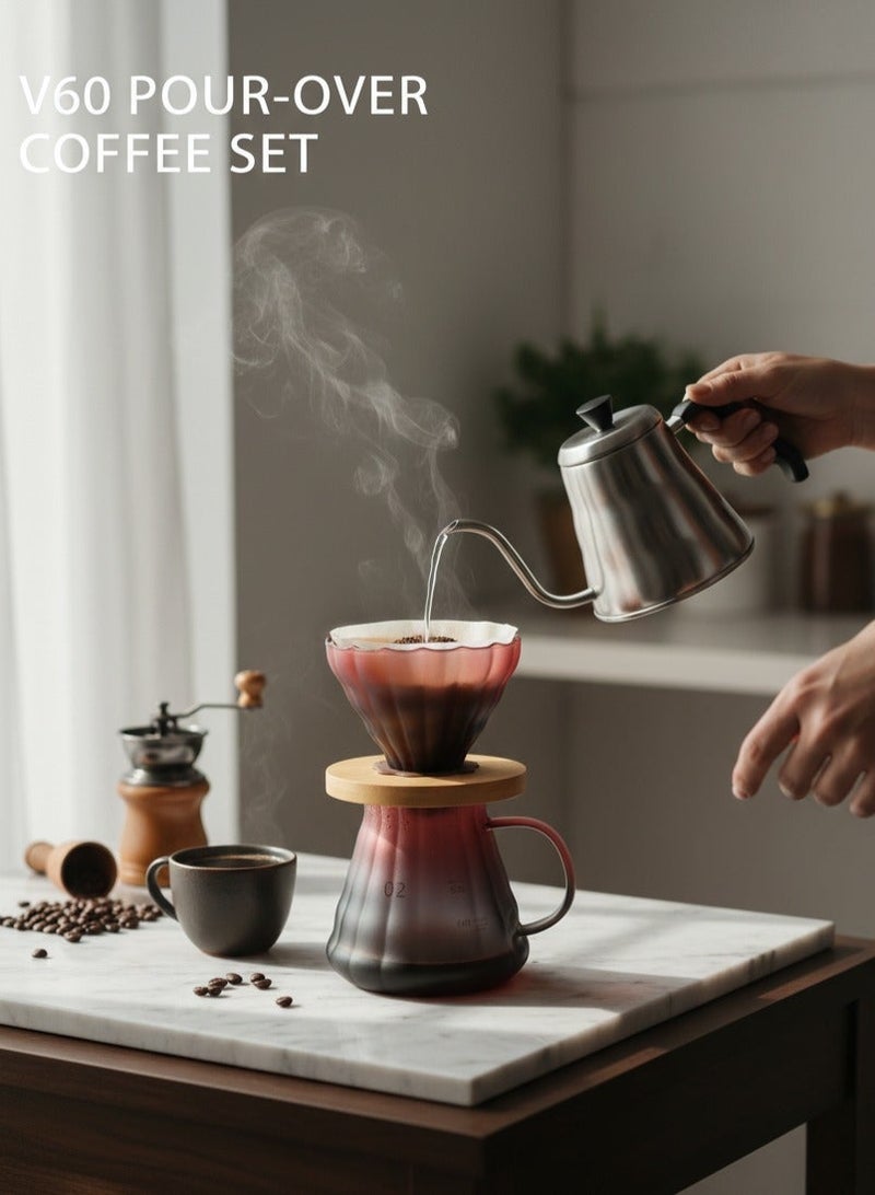 مجموعه تقطير القهوة v60 بسعه 600 مل لتقطير  1-4 اكواب  ـ مرفق معه 40 قطعه من فلاتر القهوة لتحضير قهوتك بدقه و احترافيه - Image 2