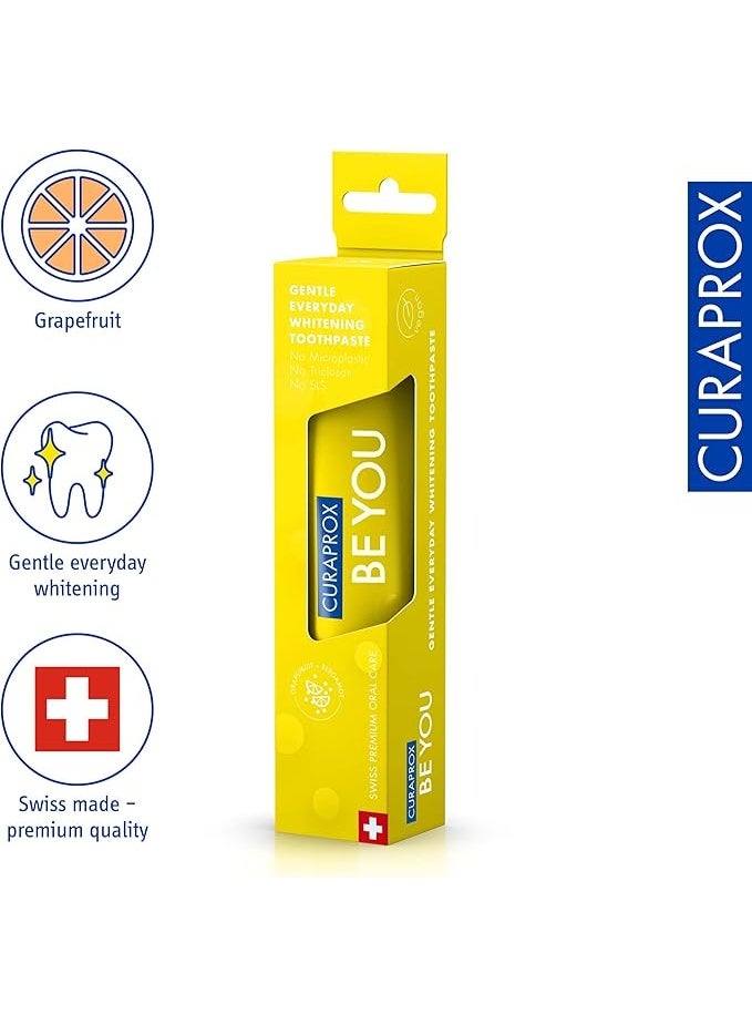 CURAPROX Be You Grapefruit + Bergamot Toothpaste | 60ml | Fluoride Toothpaste for Gentle Whitening | SLS-Free, Microplastic-Free, Triclosan-Free | Fresh & Refreshing Flavor, Yellow - Image 2