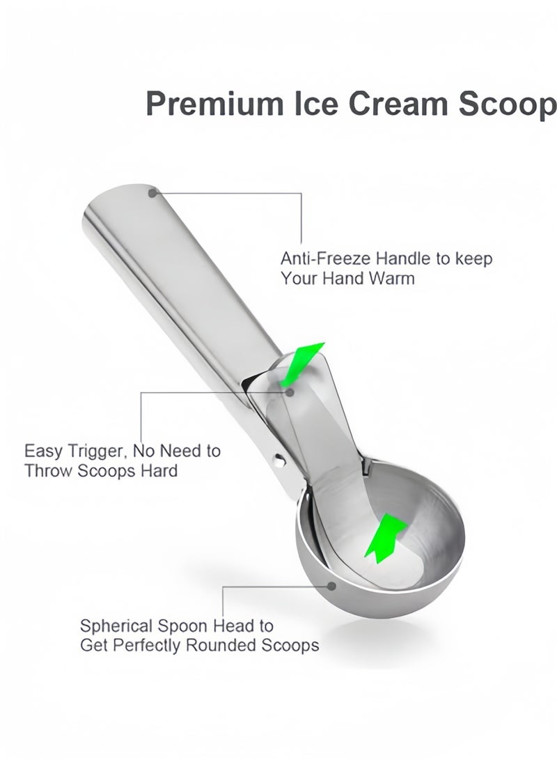 Halamodo Premium Stainless Steel Ice Cream Scoop,with Trigger & Ergonomic Handle,One-Push Release for Perfect Scooping, Dishwasher Safe ,Perfect for Frozen Yogurt, Gelatos, Sundaes - Image 2