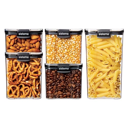 Sistema Tritan Ultra Airtight Pantry Kitchen Storage Containers 5Pack Clear Stackable Square Food Storage BPAFree Dishwasher FreezerSafe MicrowaveSafe Without Lid - Image 1