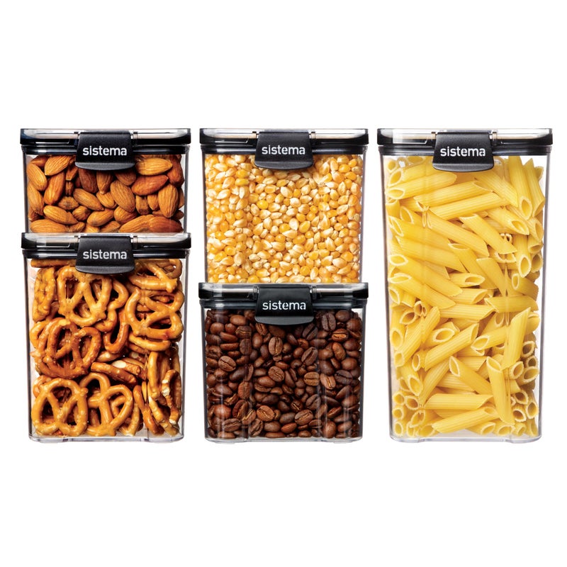 Sistema Tritan Ultra Airtight Pantry Kitchen Storage Containers 5Pack Clear Stackable Square Food Storage BPAFree Dishwasher FreezerSafe MicrowaveSafe Without Lid - Image 2