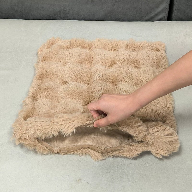 Double-sided imitation rabbit plush pillow, light luxury pillow, large backrest cushion, living room sofa pillow, pillowcase without core, high-end feeling - Image 1