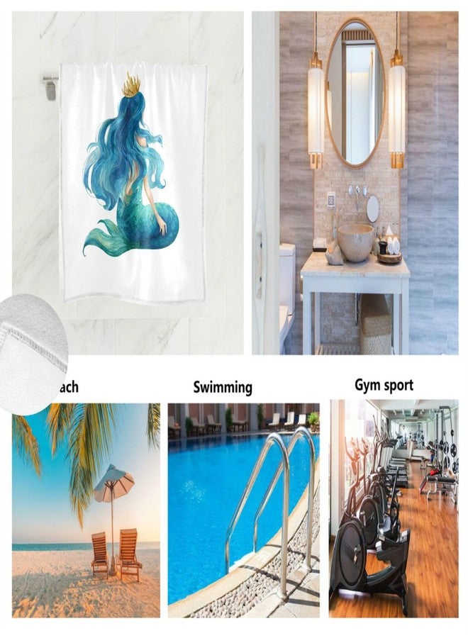 Wamika Watercolor Beautiful Mermaid Character Hand Towels Cute Sea Cartoon Bath Towels Soft Absorbent Multipurpose Bathroom Towel for Hand,Face,Spa and Gym,15x30 in - Image 2