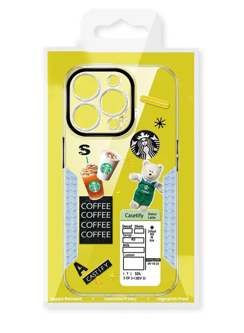 ستاربكس حافظة من البولي يوريثان الحراري شفافة عالية الجودة من سلسلة ستاربكس مع ملصقات لهاتف آيفون 14 برو أسود - Image 3