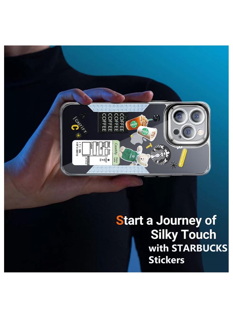 ستاربكس حافظة من البولي يوريثان الحراري شفافة عالية الجودة من سلسلة ستاربكس مع ملصقات لهاتف آيفون 14 برو أسود - Image 5