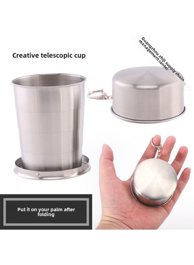 Stainless Steel Retractable Cup Folding Cup Outdoor Travel Wash Cup Portable Creative Compression Cup Mini Small Wine Cup-Color:Stainless Steel-Capacity:40% Off Cups 75ml  - Image 2